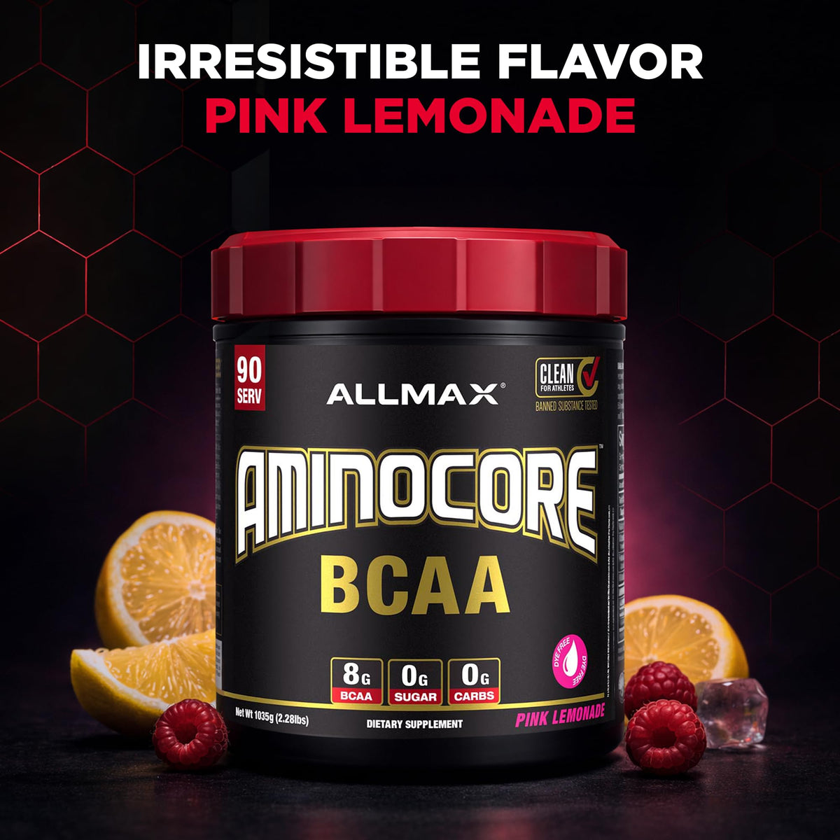 ALLMAX Aminocore BCAA poudre 1035 g dans un shaker