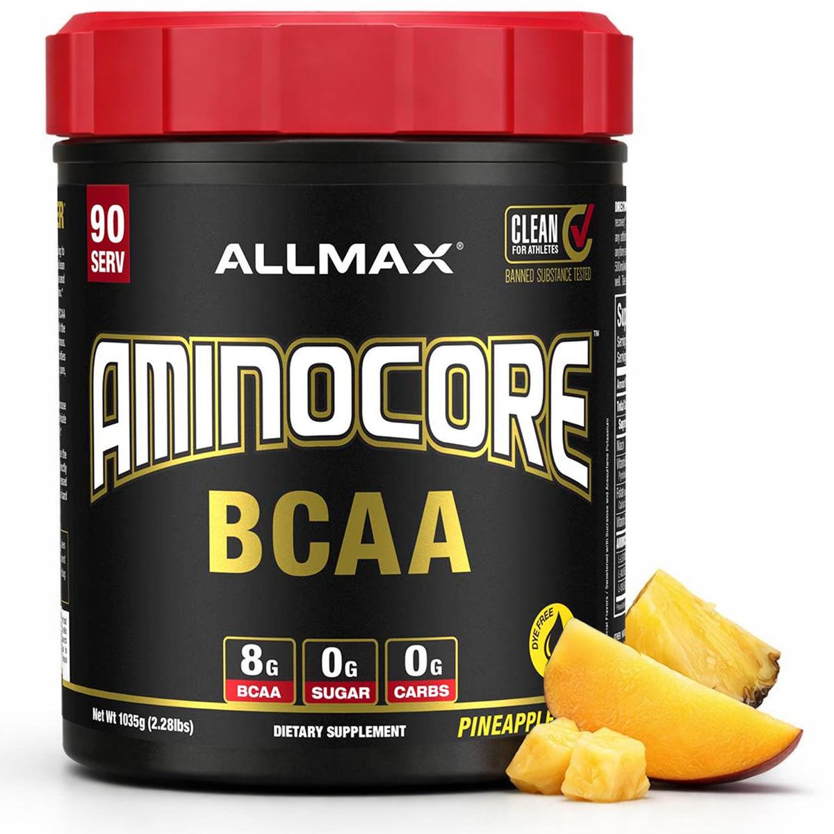 ALLMAX Aminocore BCAA poudre Ananas Mangue 1035 g vue de face