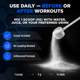 ALLMAX Créatine Monohydrate 400 g sur une table avec des fruits