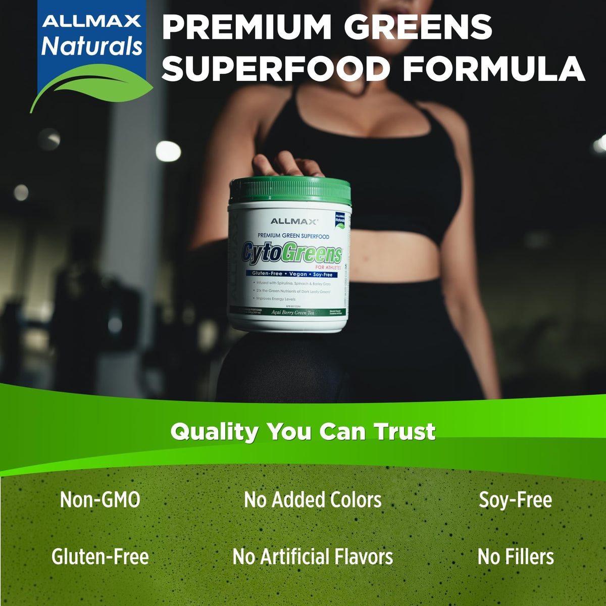 ALLMAX CytoGreens Poudre de Super-Aliments 670g contenant ouvert