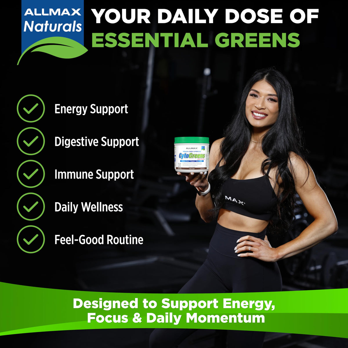 ALLMAX CytoGreens Poudre de Super Greens Chocolat 490g dans un verre d'eau
