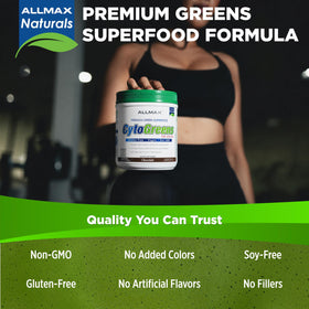 ALLMAX CytoGreens Poudre de Super Greens Chocolat 490g étiquette vue de côté