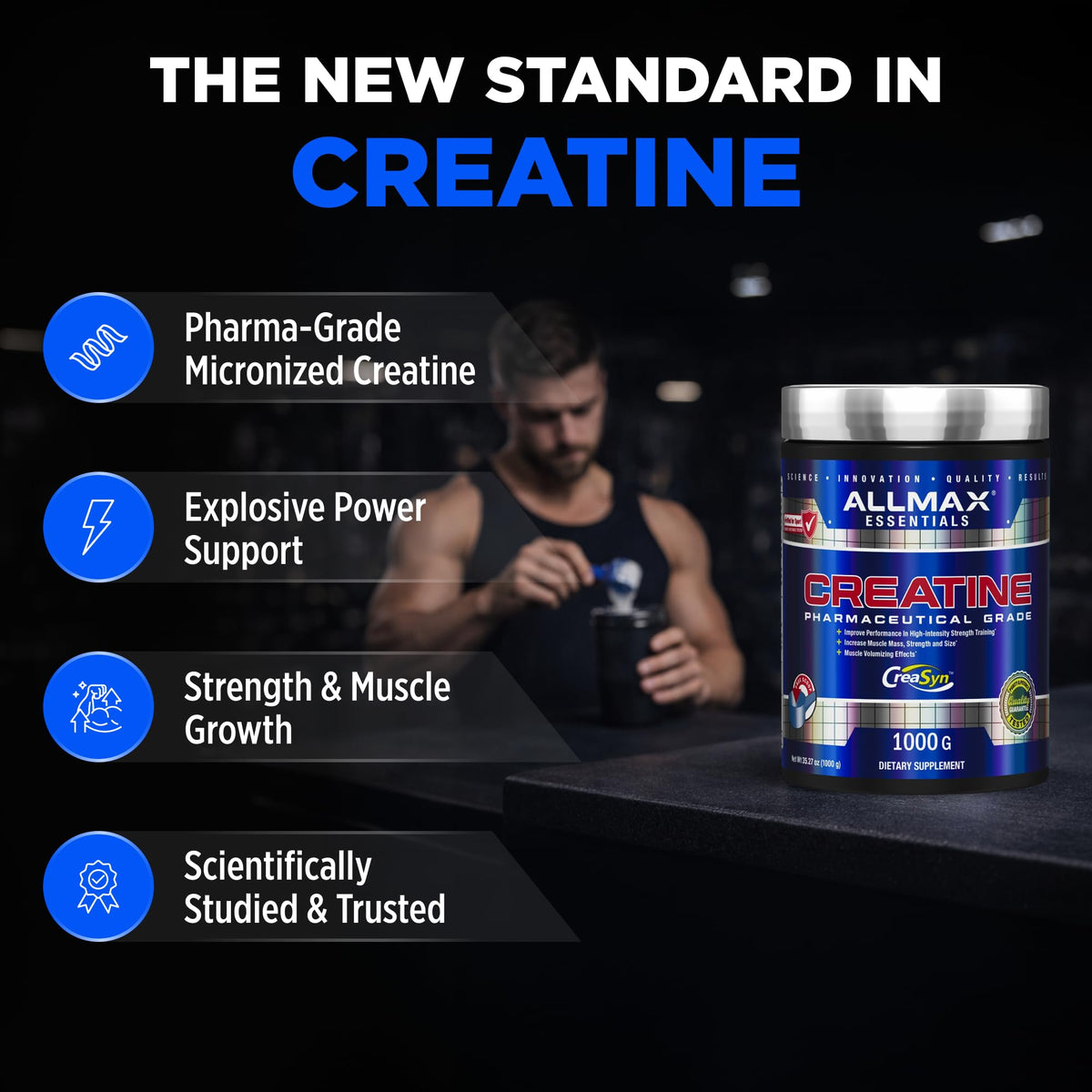 ALLMAX Poudre de Créatine Monohydrate dans un shaker