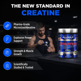 ALLMAX Poudre de Créatine Monohydrate dans un shaker