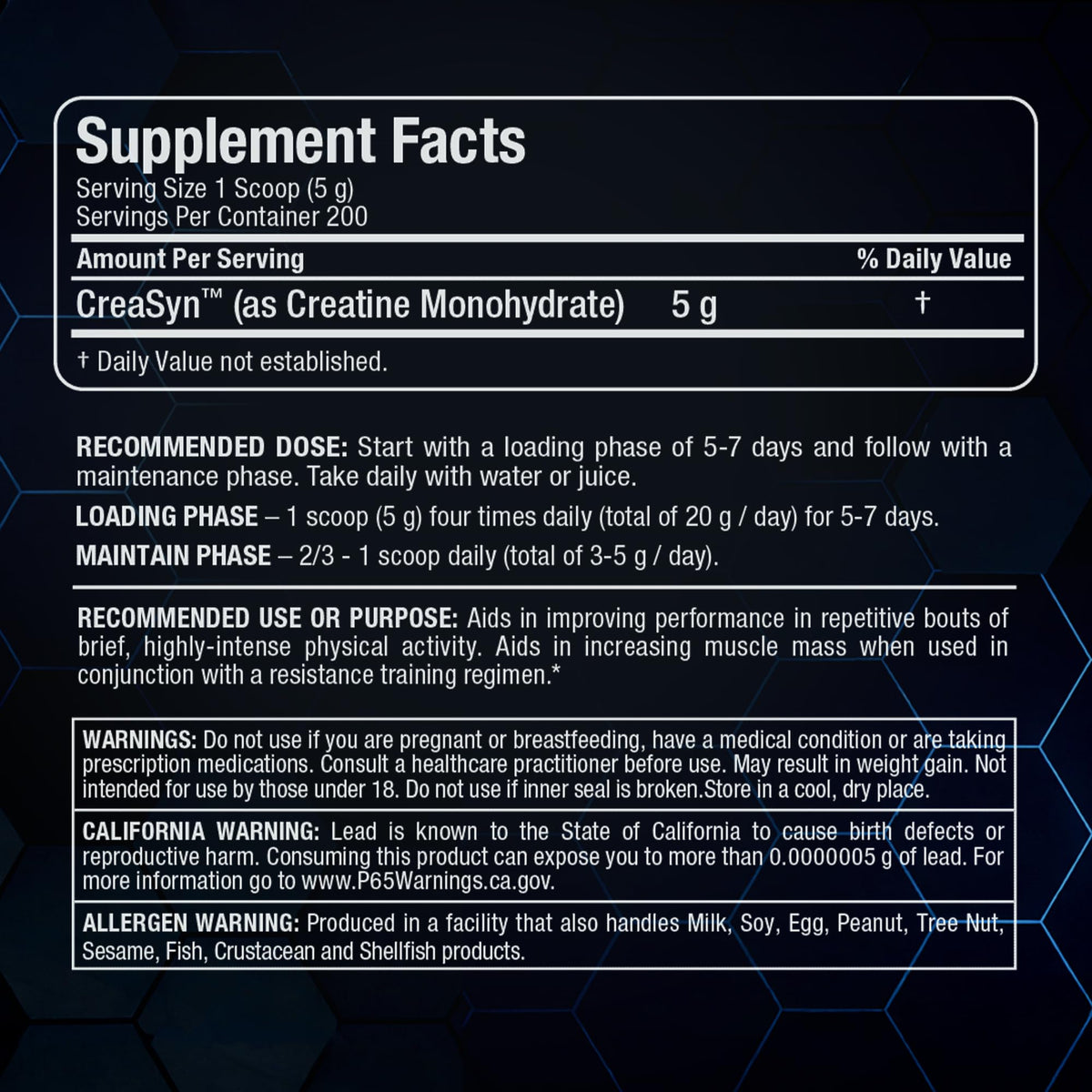 ALLMAX Poudre de Créatine Monohydrate Micronisée 1000 g - vue arrière