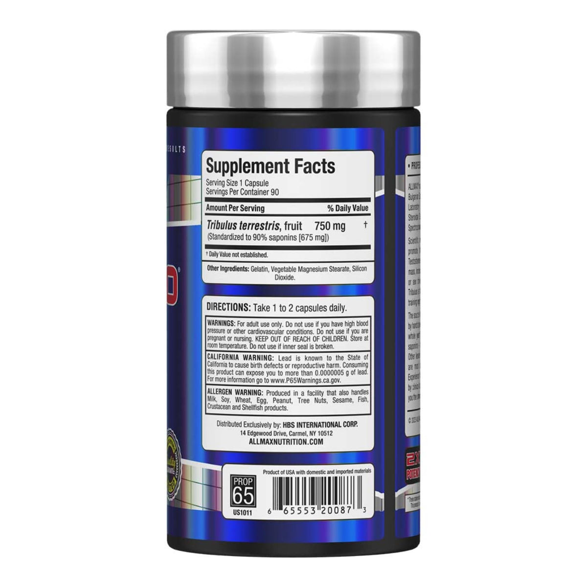 ALLMAX TRIBX90 sur une table avec un plan rapproché des capsules