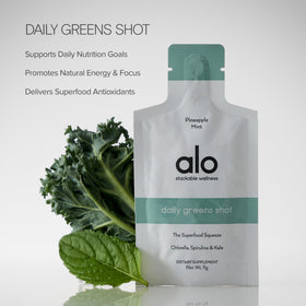 Alo Daily Greens Shot sachets avec packaging