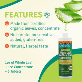 Aloe Life Aloe Gold, jus de feuille entière, arrière de la bouteille