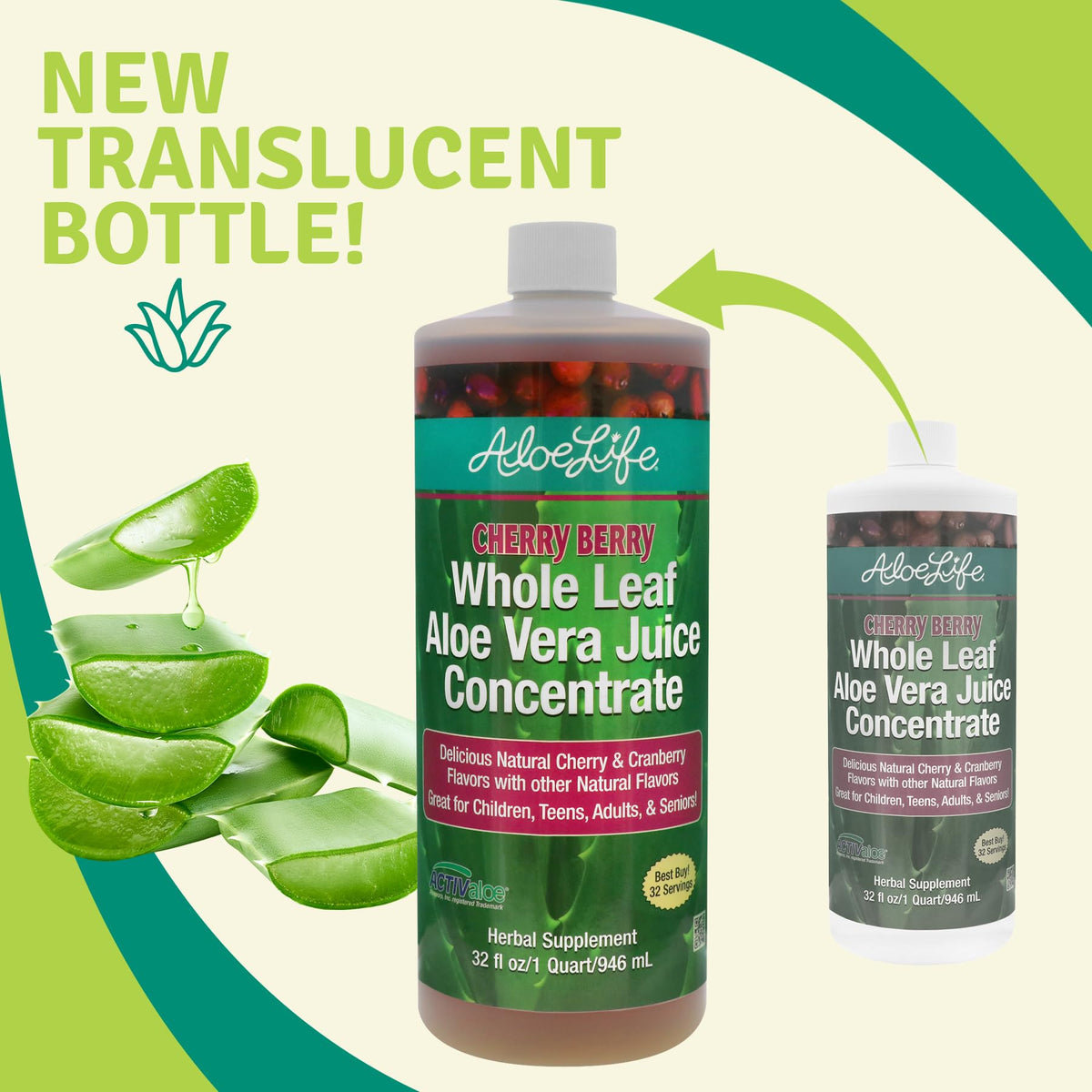 Aloe Life Jus d'Aloe Vera entier bio 946 ml en arrière-plan