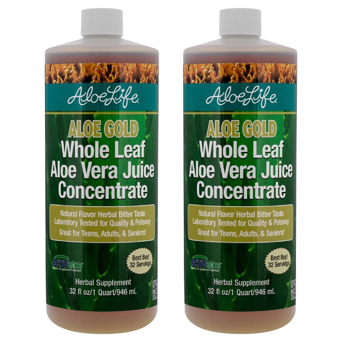 Aloe Life Jus d'Aloe Vera Entier Bio 946 ml pack de 2
