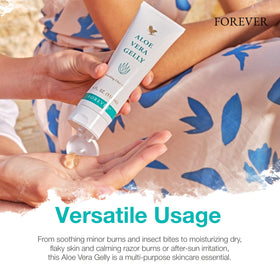 Aloe vera Gelly Forever Living sur un fond naturel