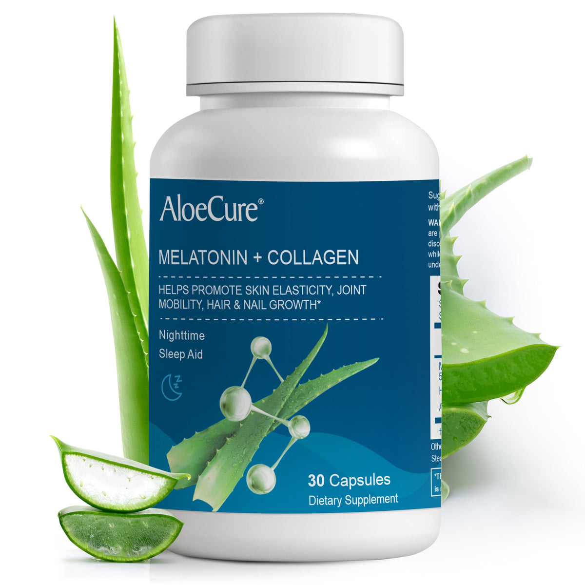 AloeCure Complément Alimentaire Sommeil Beauté Melatonin Collagène 30 Capsules vue de face