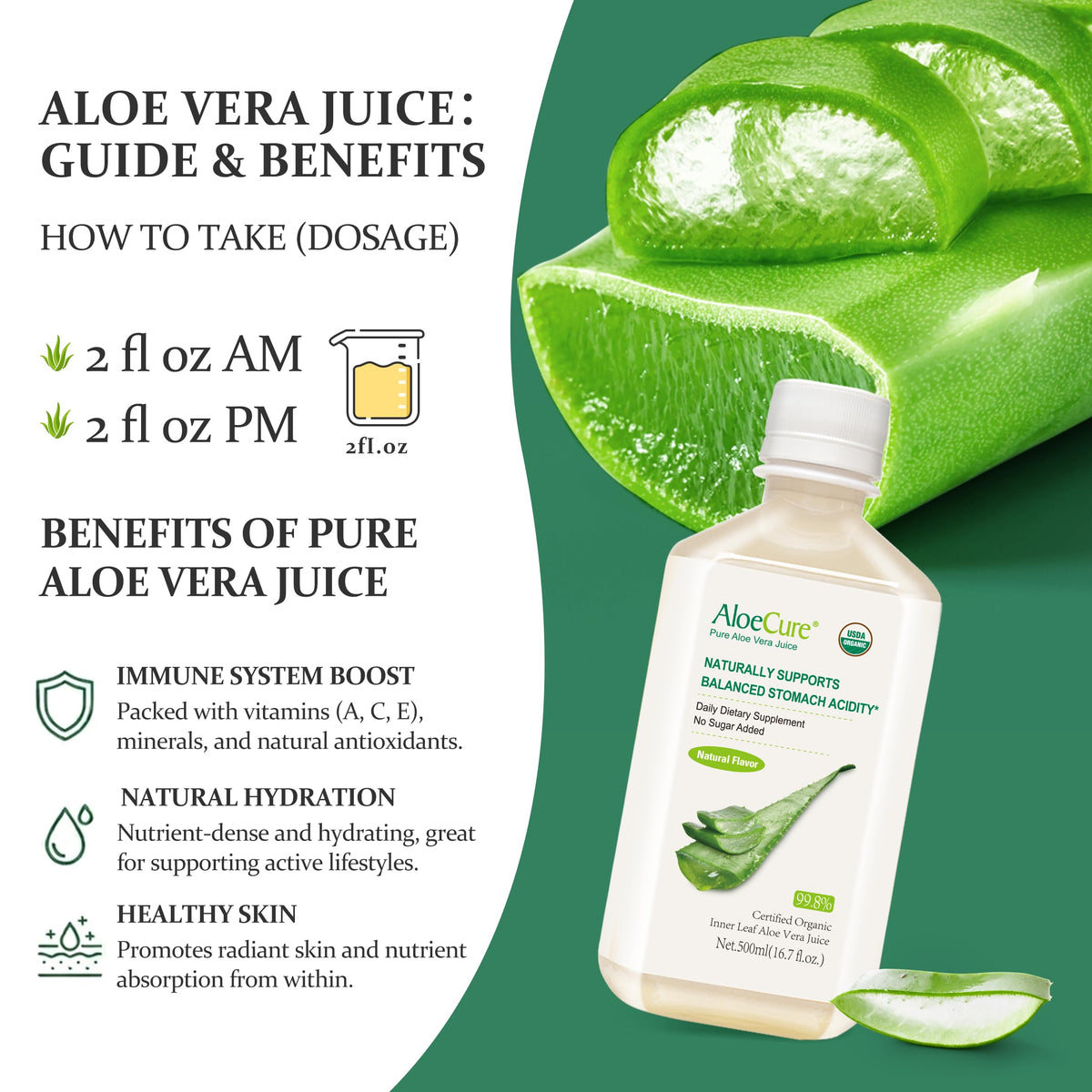AloeCure Jus d'Aloe Vera Bio 500ml sur table