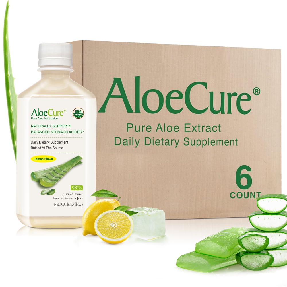 AloeCure Jus d'Aloe Vera Bio au Citron 500ml bouteille vue de face
