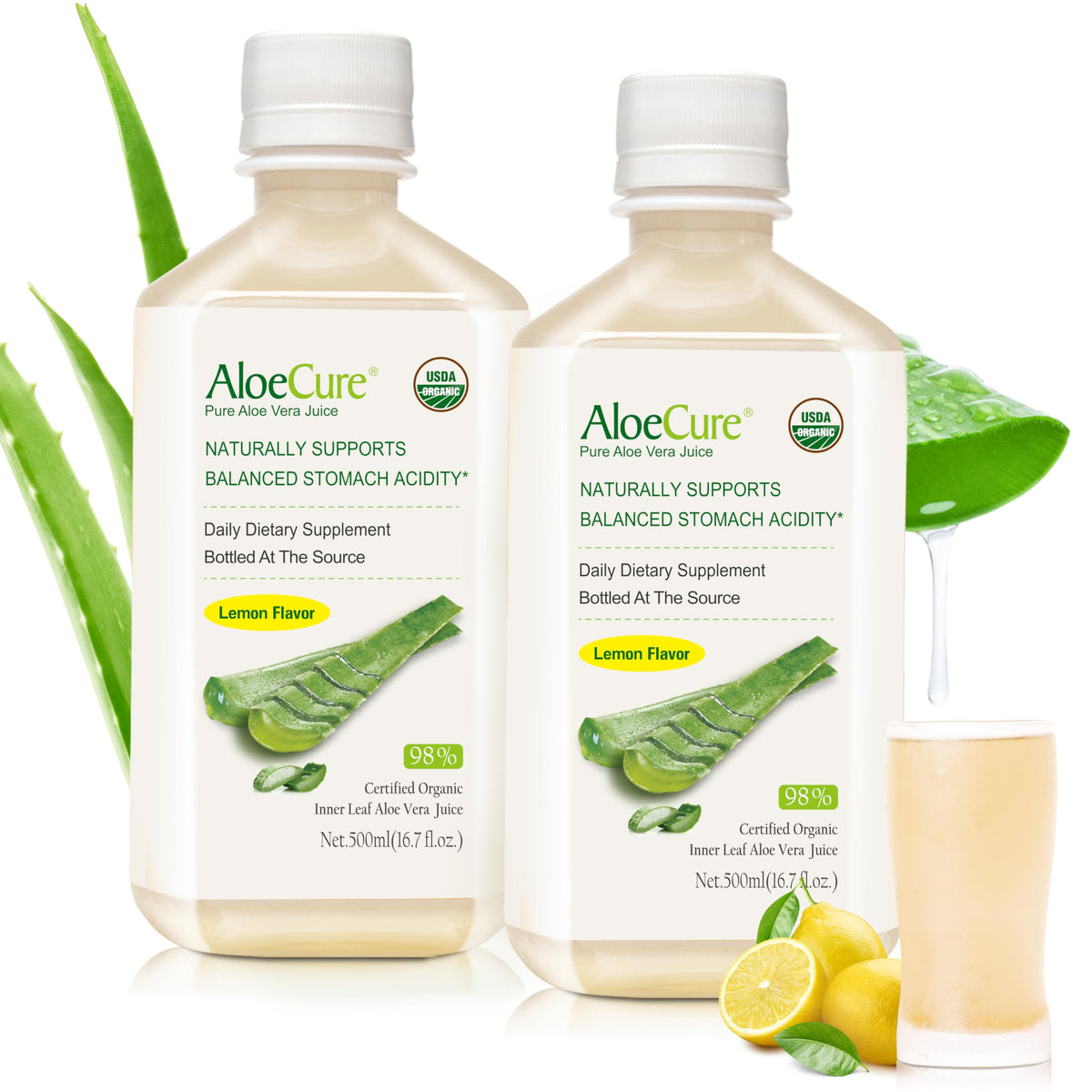 AloeCure Jus d'Aloe Vera Bio Citron 500ml vue avant