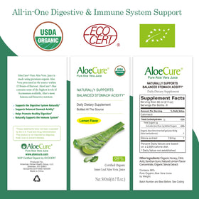 AloeCure Jus d'Aloe Vera Bio Saveur Citron avec citron