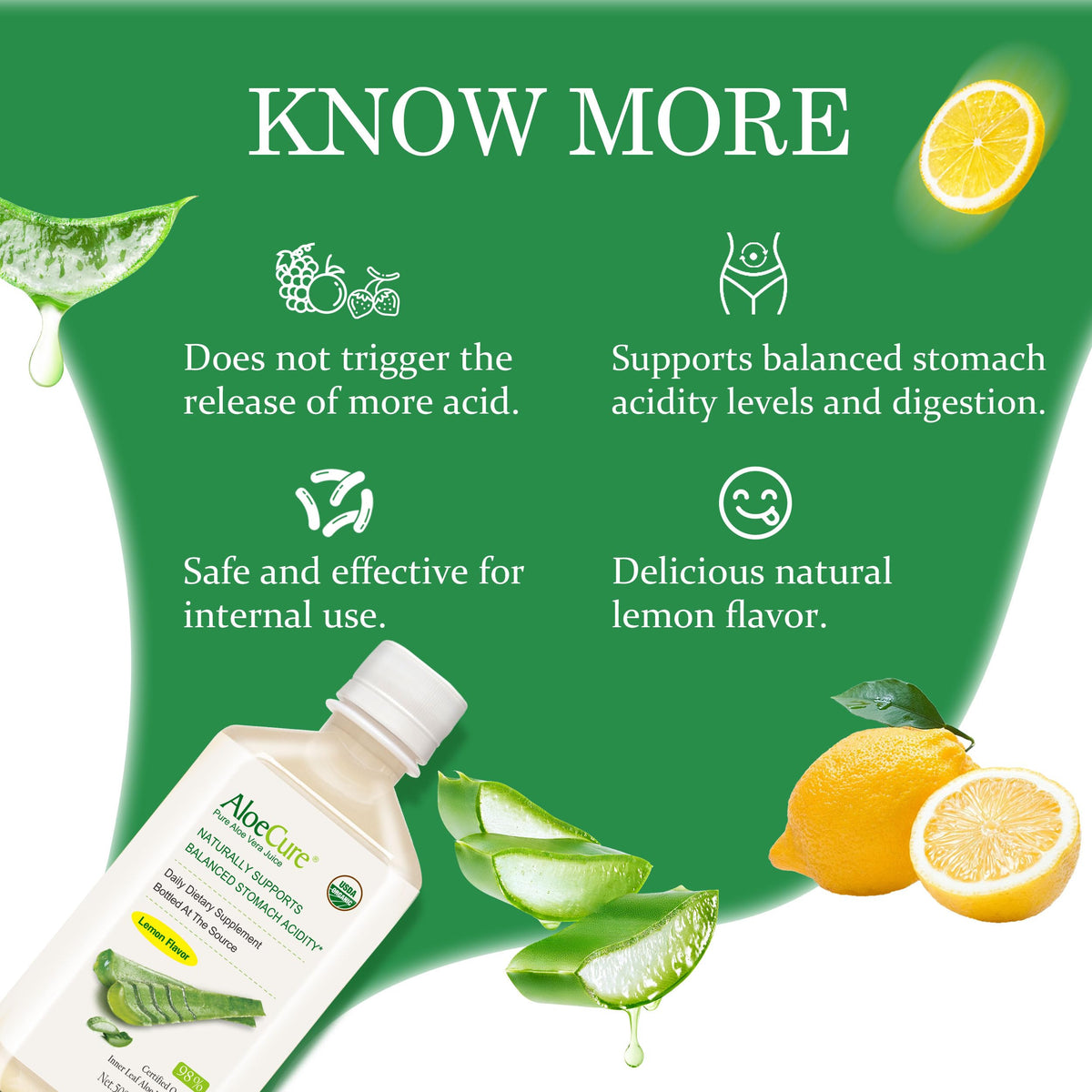 AloeCure Jus d'Aloe Vera Bio Saveur Citron sur une table