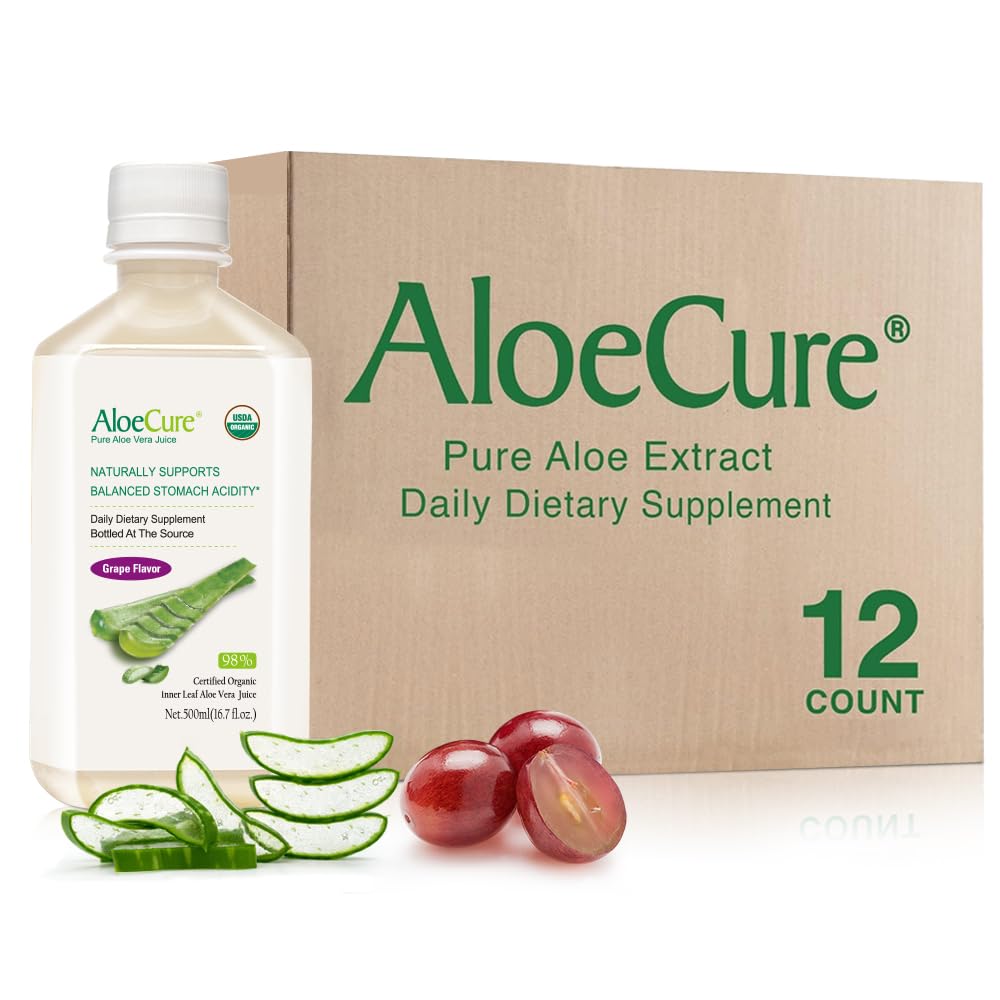 AloeCure Jus d'Aloe Vera Bio Saveur Raisin 16,7oz bouteille avant