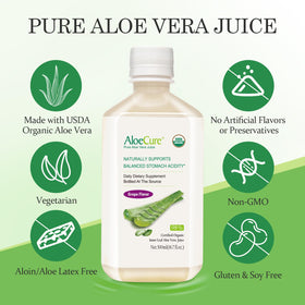 AloeCure Jus d'Aloe Vera Bio Saveur Raisin 16,7oz étiquette