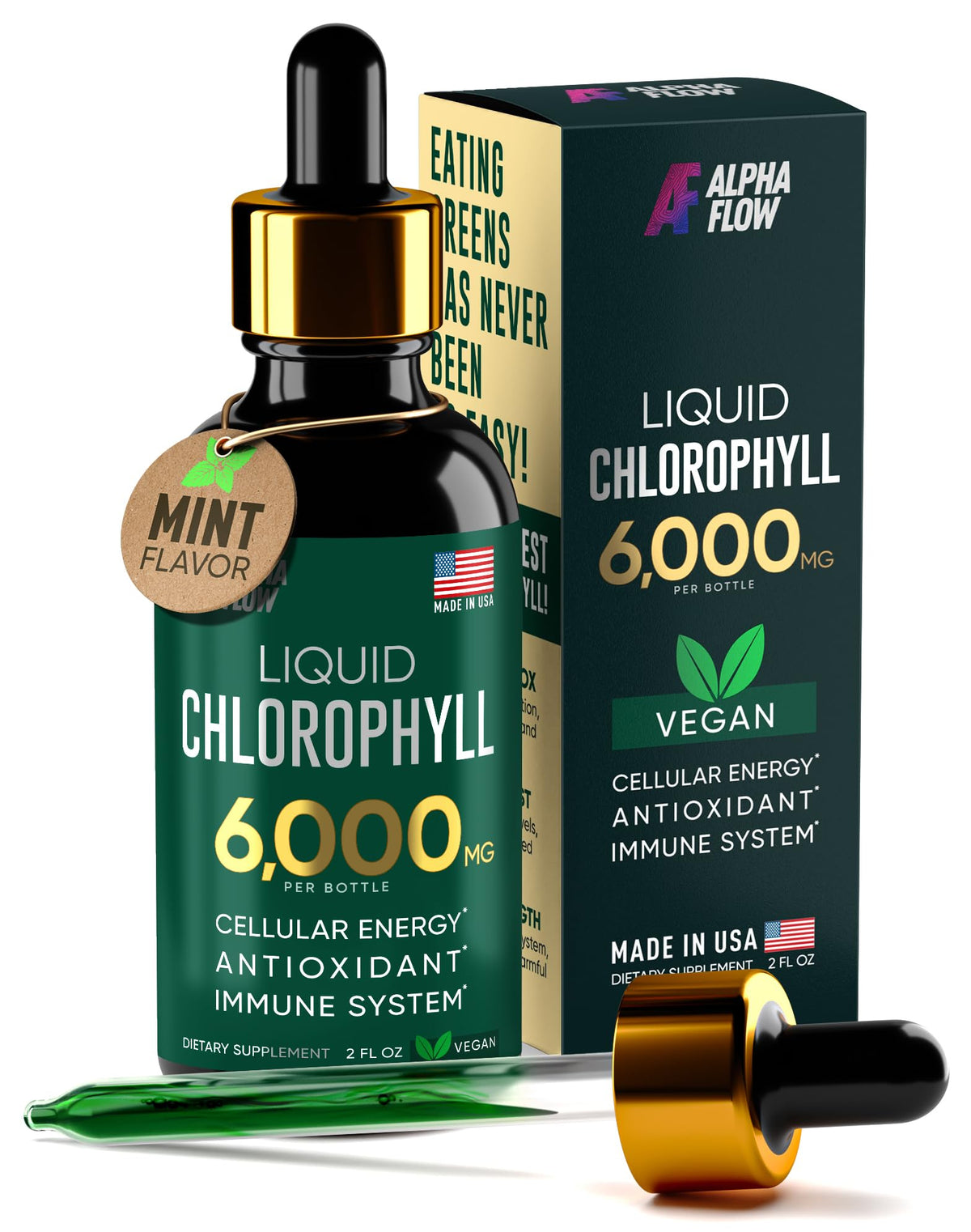 Alpha Flow Gouttes Liquides de Chlorophylle flacon avec étiquette