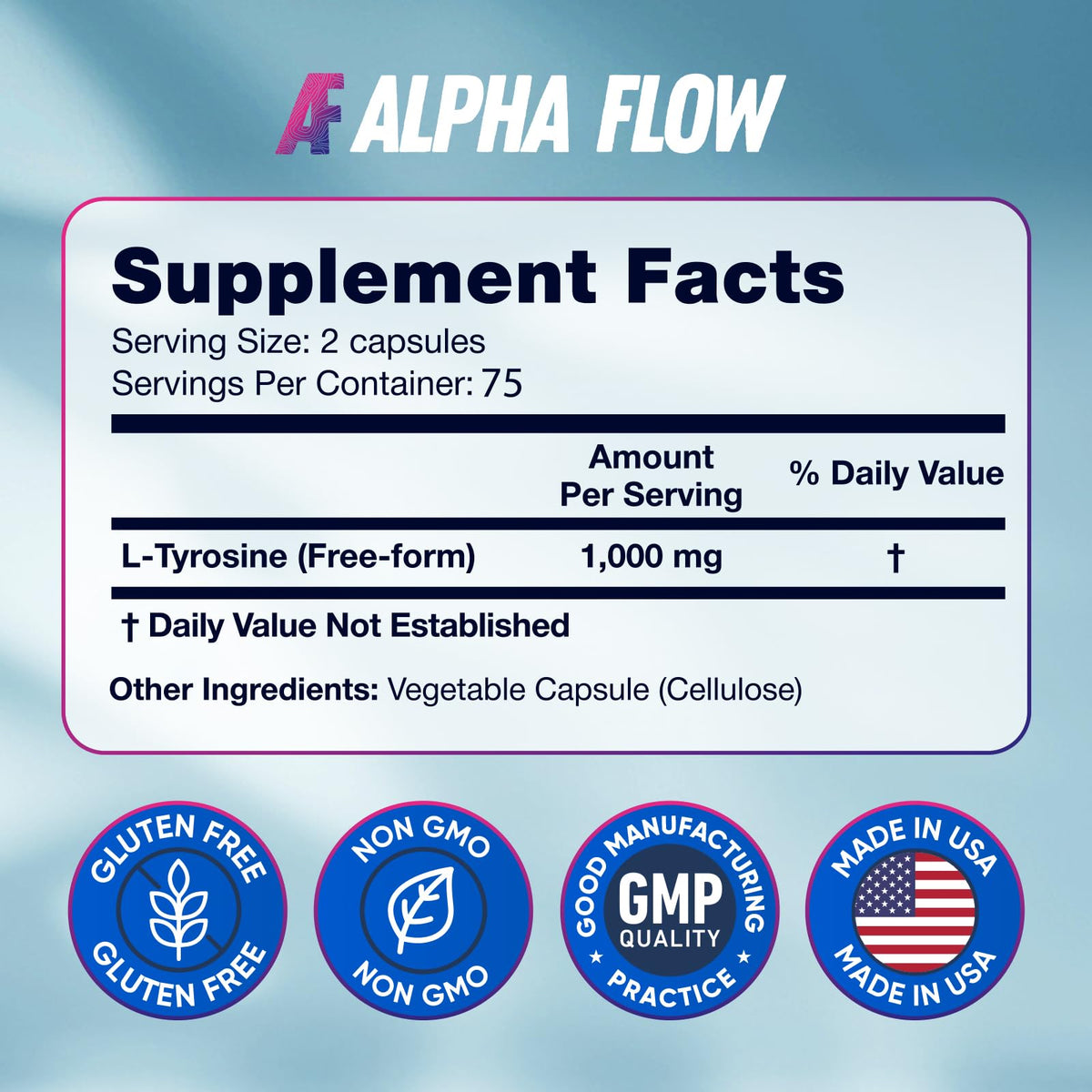 Alpha Flow L-Tyrosine avec étiquette et dosage