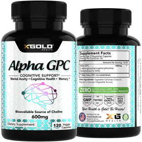 Alpha GPC Choline 600mg avec des ingrédients naturels en arrière-plan