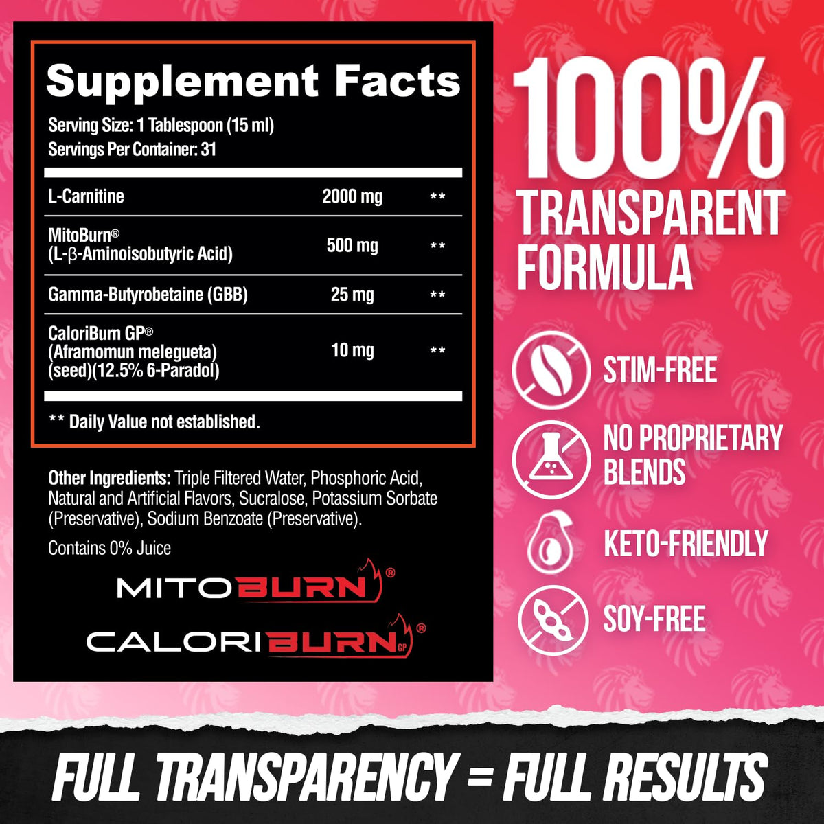 ALPHA LION Burn2O L-Carnitine Liquide 2000mg dans un verre