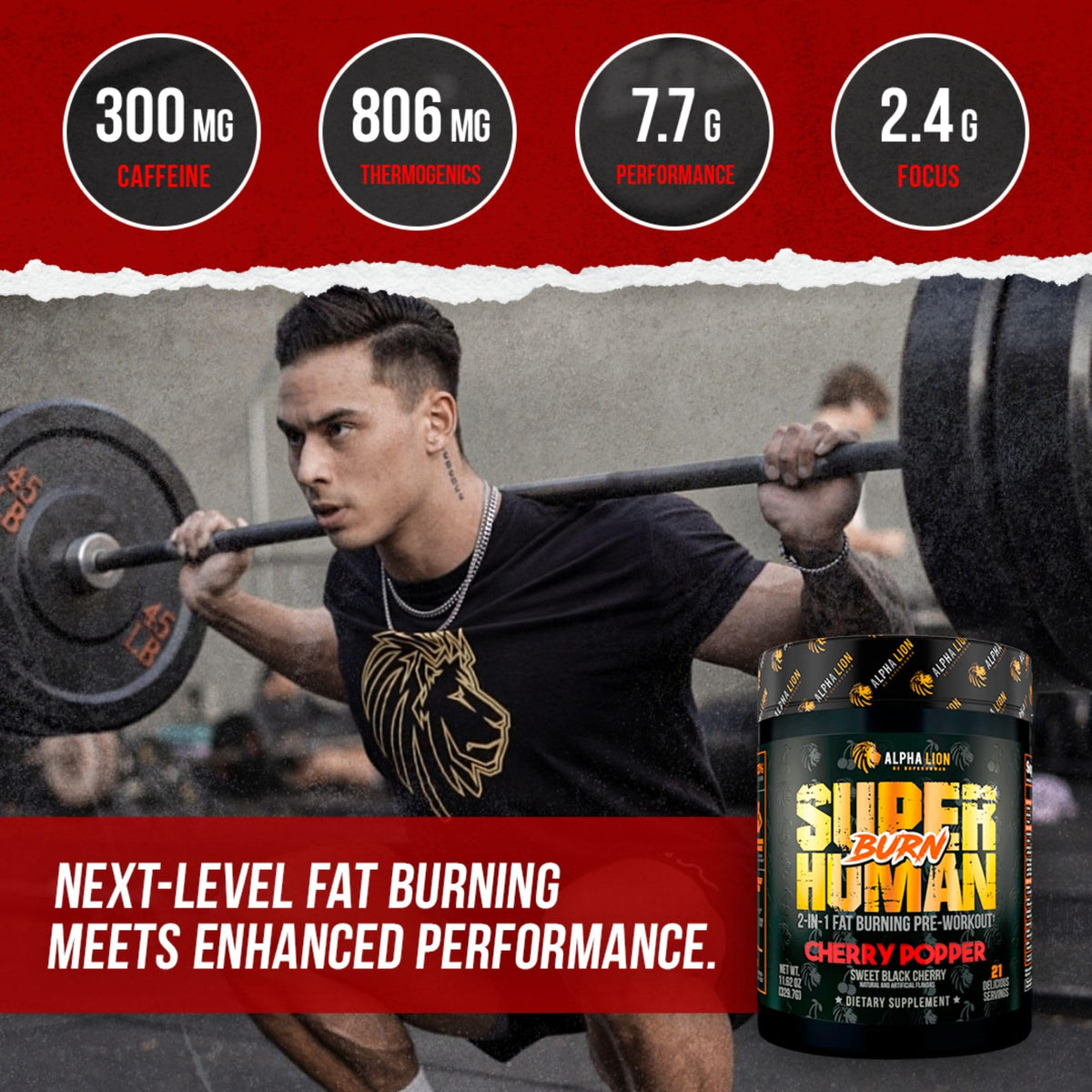 ALPHA LION Superhuman Burn 2 en 1 en poudre dans un verre