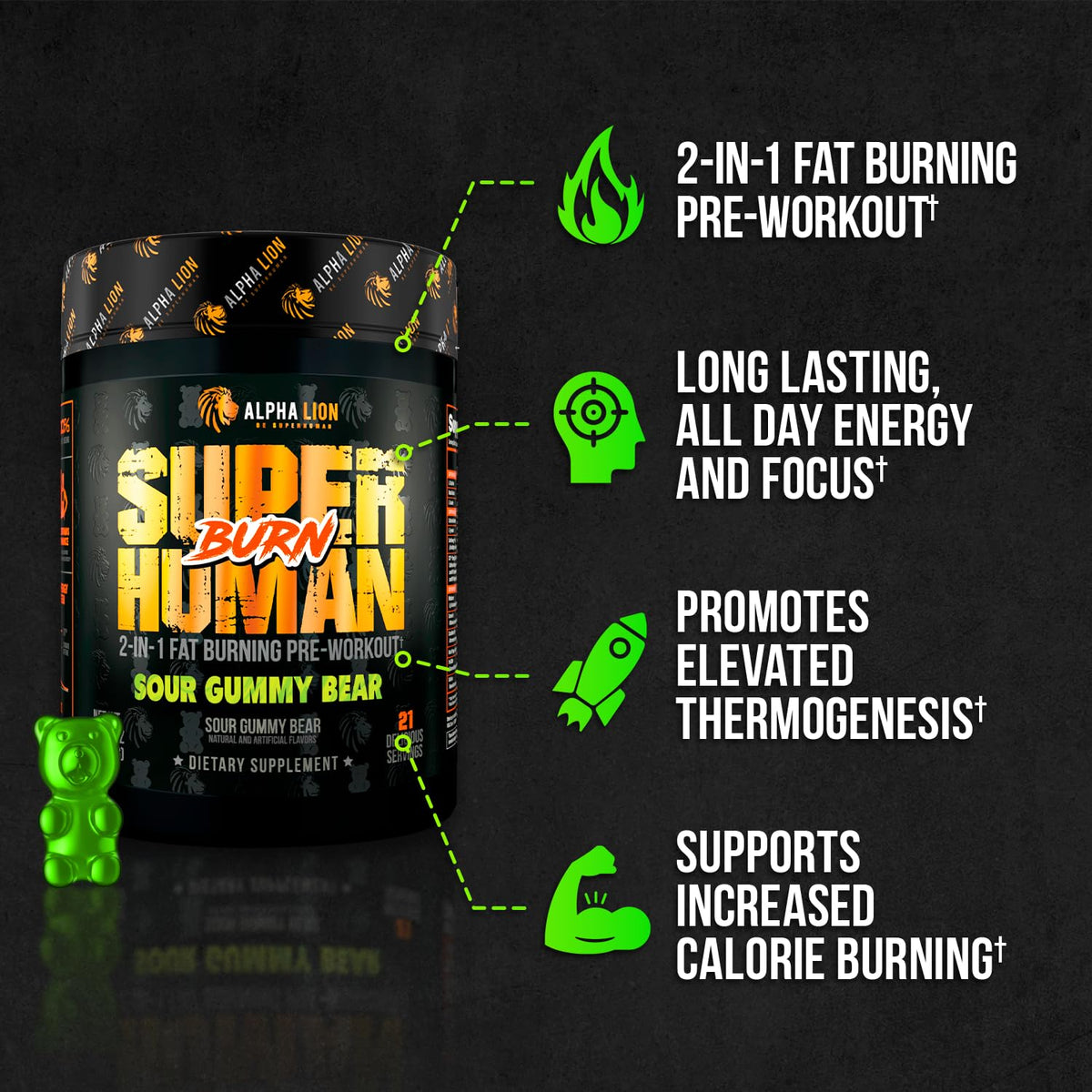 ALPHA LION Superhuman Burn 2 en 1 Pré-Workout 399g en utilisation