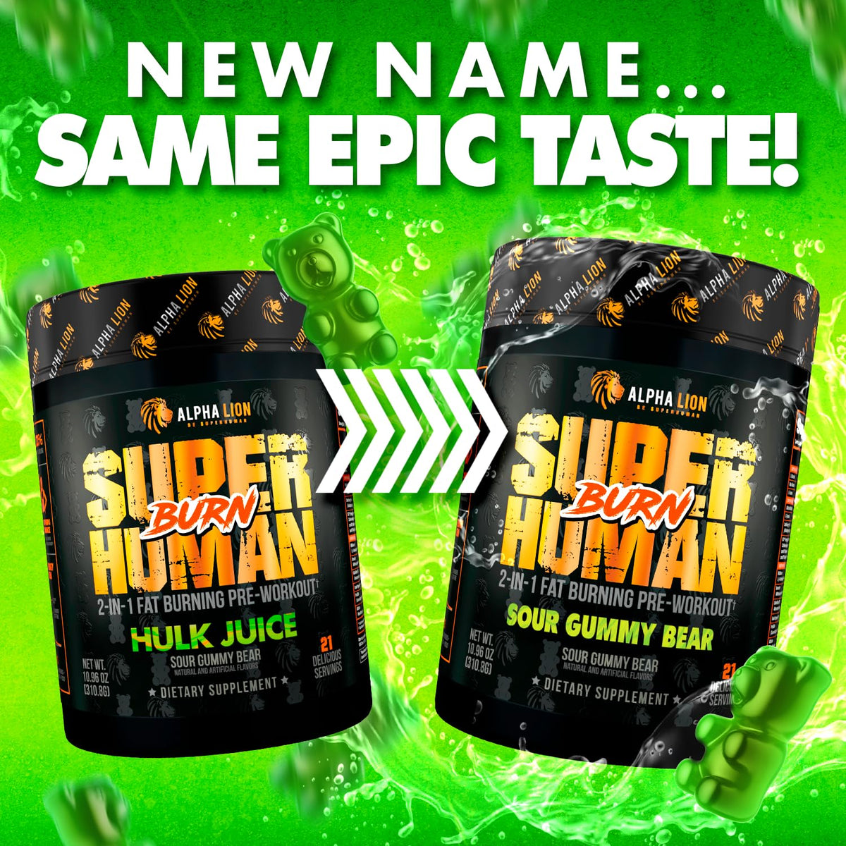ALPHA LION Superhuman Burn 2 en 1 Pré-Workout 399g étiquette des ingrédients