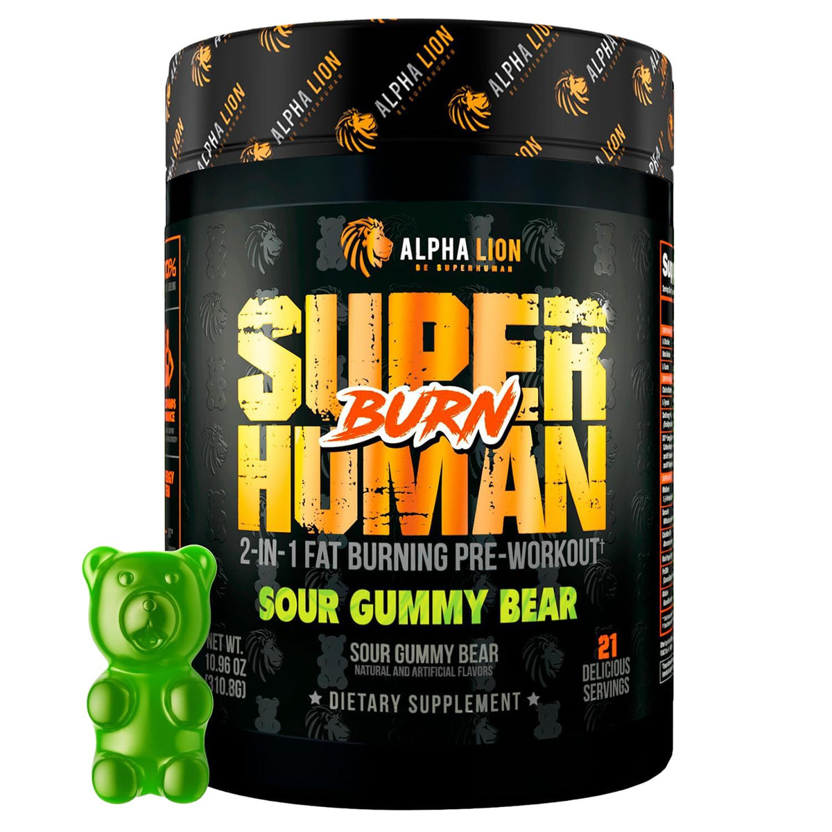 ALPHA LION Superhuman Burn 2 en 1 Pré-Workout 399g vue de face
