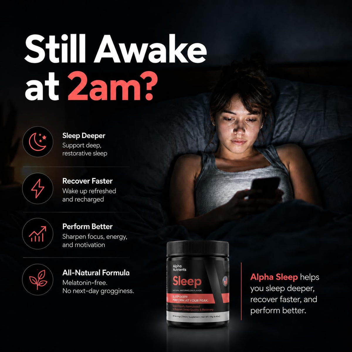 Alpha Nutrients Poudre de Sommeil 290g préparation de la poudre dans un verre d'eau