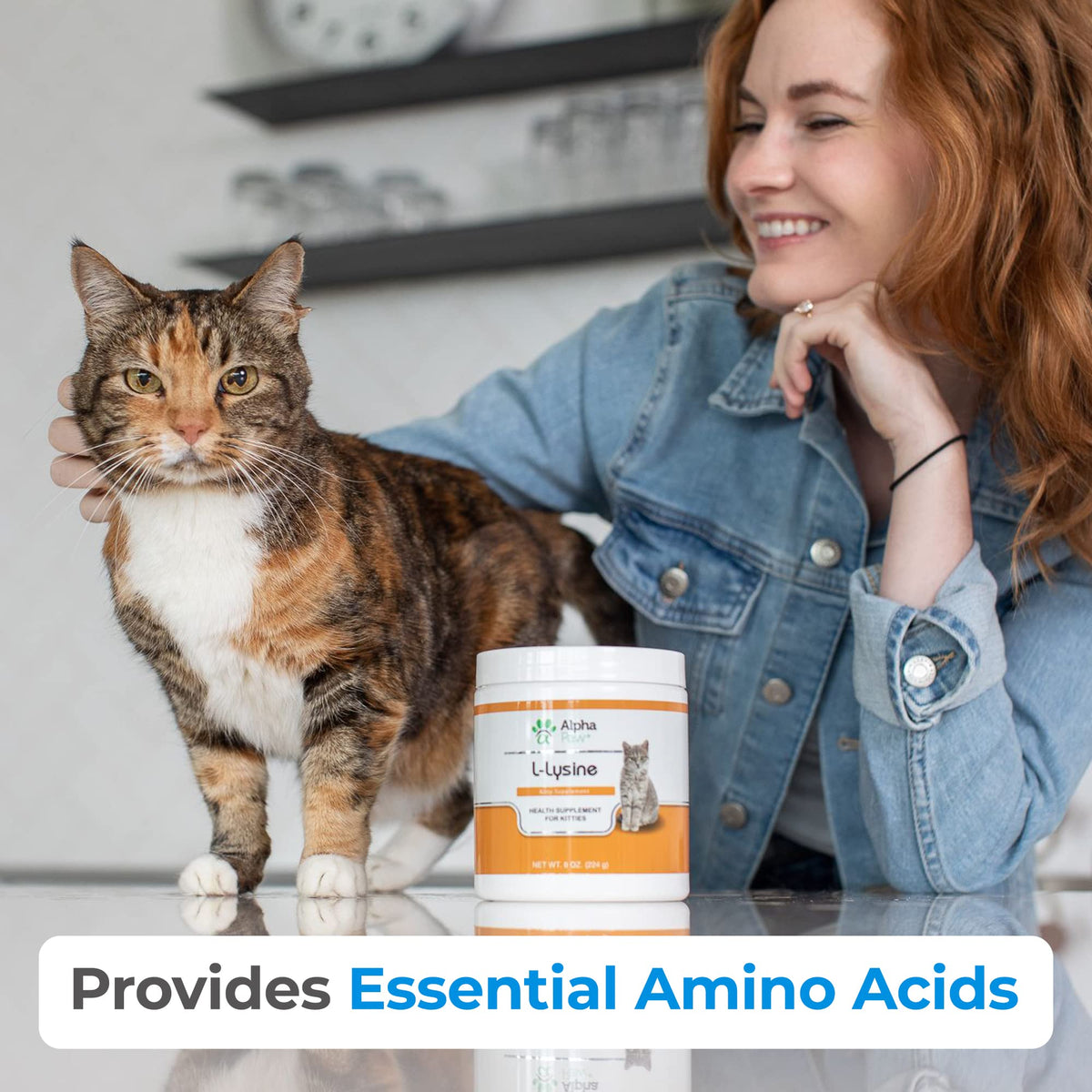 Alpha Paw L-Lysine 227g avec étiquette et informations nutritionnelles