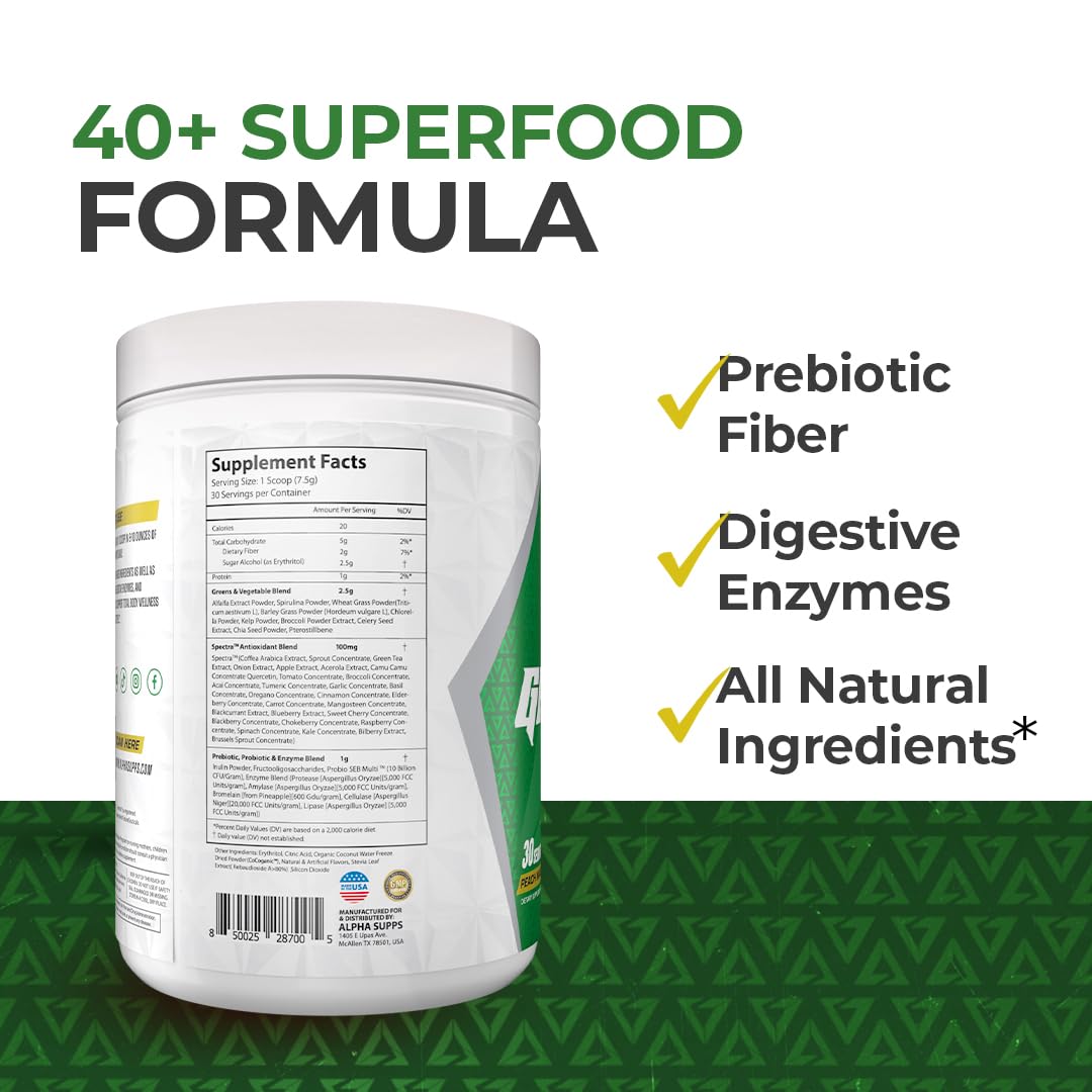 Alpha Supps Alpha Greens Poudre Superaliment 331g en sachet ouvert