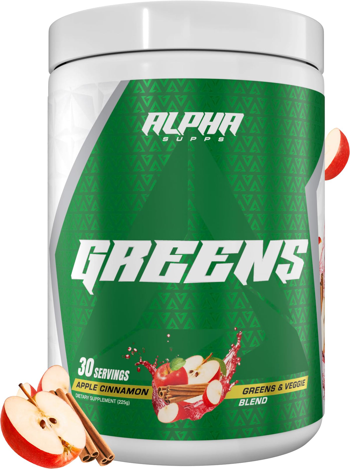 Alpha Supps Alpha Greens Poudre Superaliment 331g saveur Pomme Cannelle vue avant
