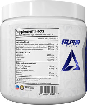 Alpha Supps Amino NRG+ poudre de récupération 240g dans un shaker