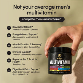 Alpha Tribe multivitamine homme 82g, prise de capsules avec un verre d'eau