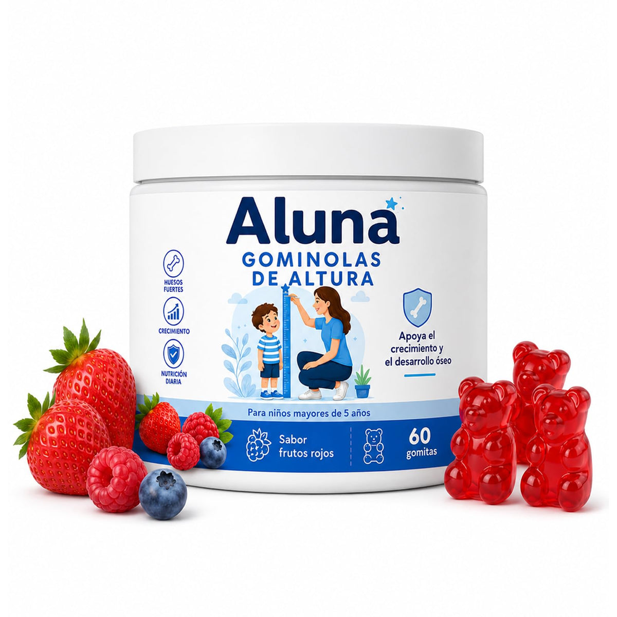 Aluna gomitas Gummies de Croissance 60 Gummies Saveur Baie Rouge vue de face