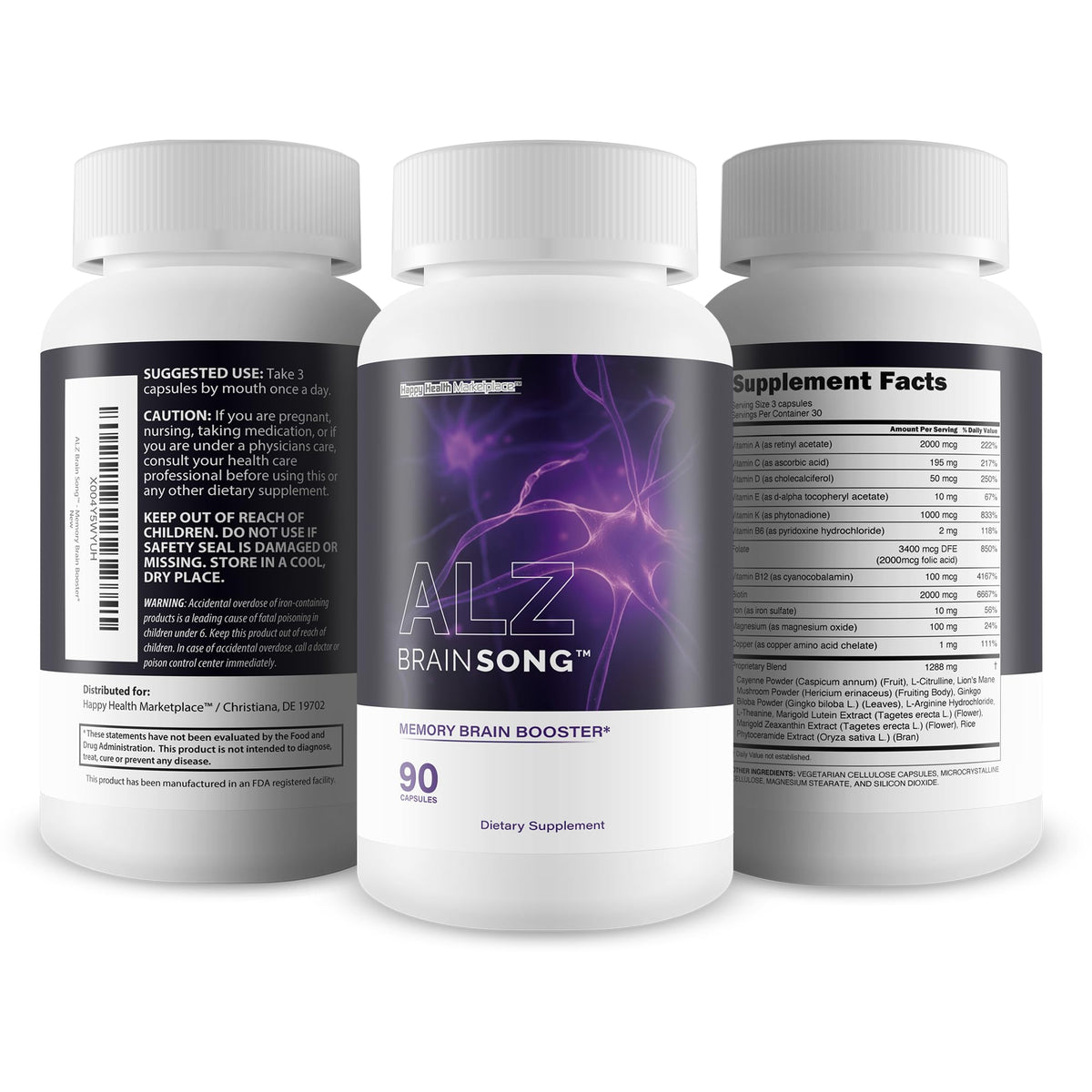 Alz Brain Song complément mémoire avec capsules à côté