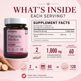 AMALTH Capsules de Pueraria Mirifica 1000 mg 120 Capsules sur fond blanc