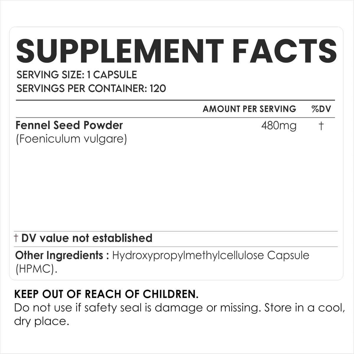 AMALTH gélules de graines de fenouil 480 mg avec étiquette détaillée
