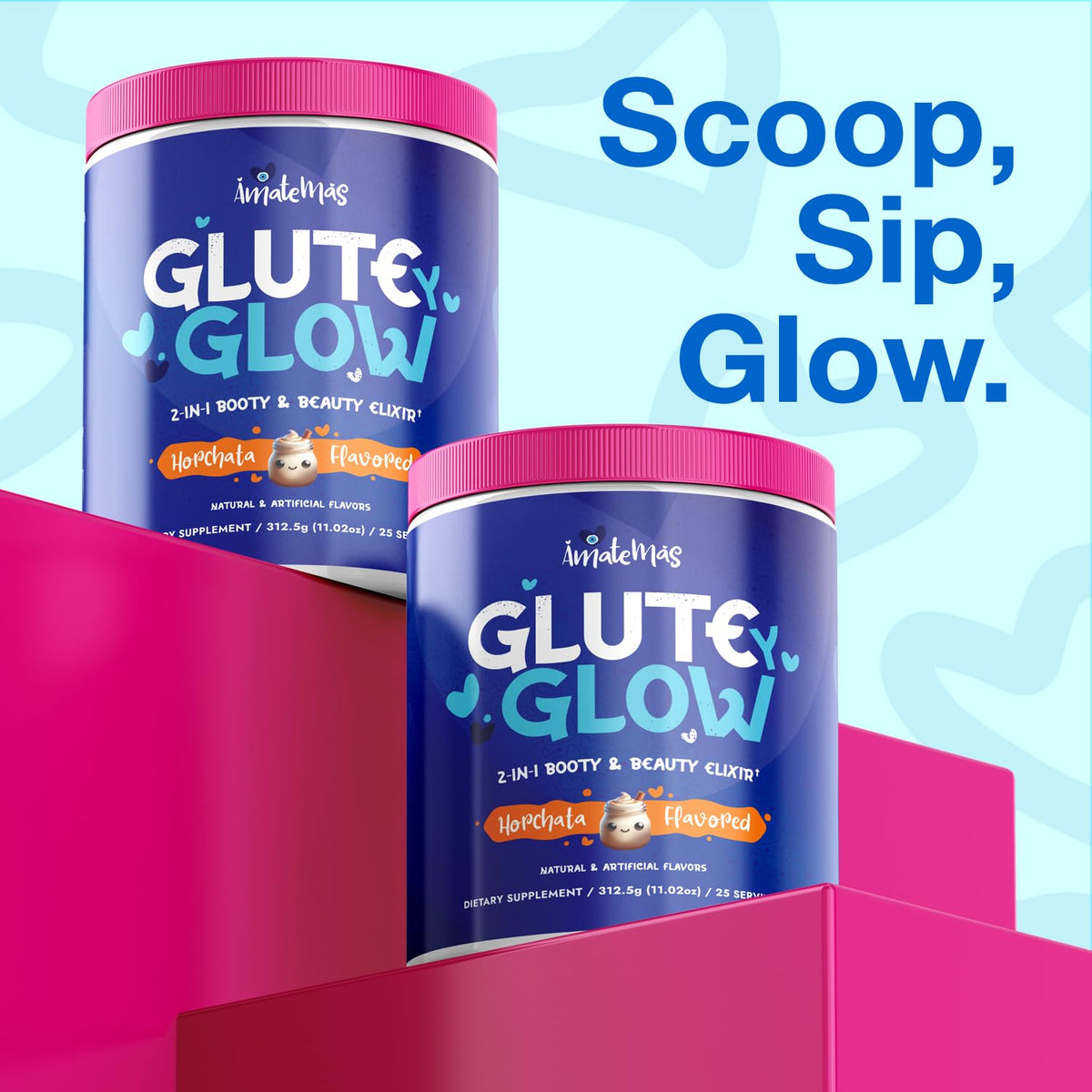 Amatemas Glute Y Glow 399g, mise en scène avec des fruits