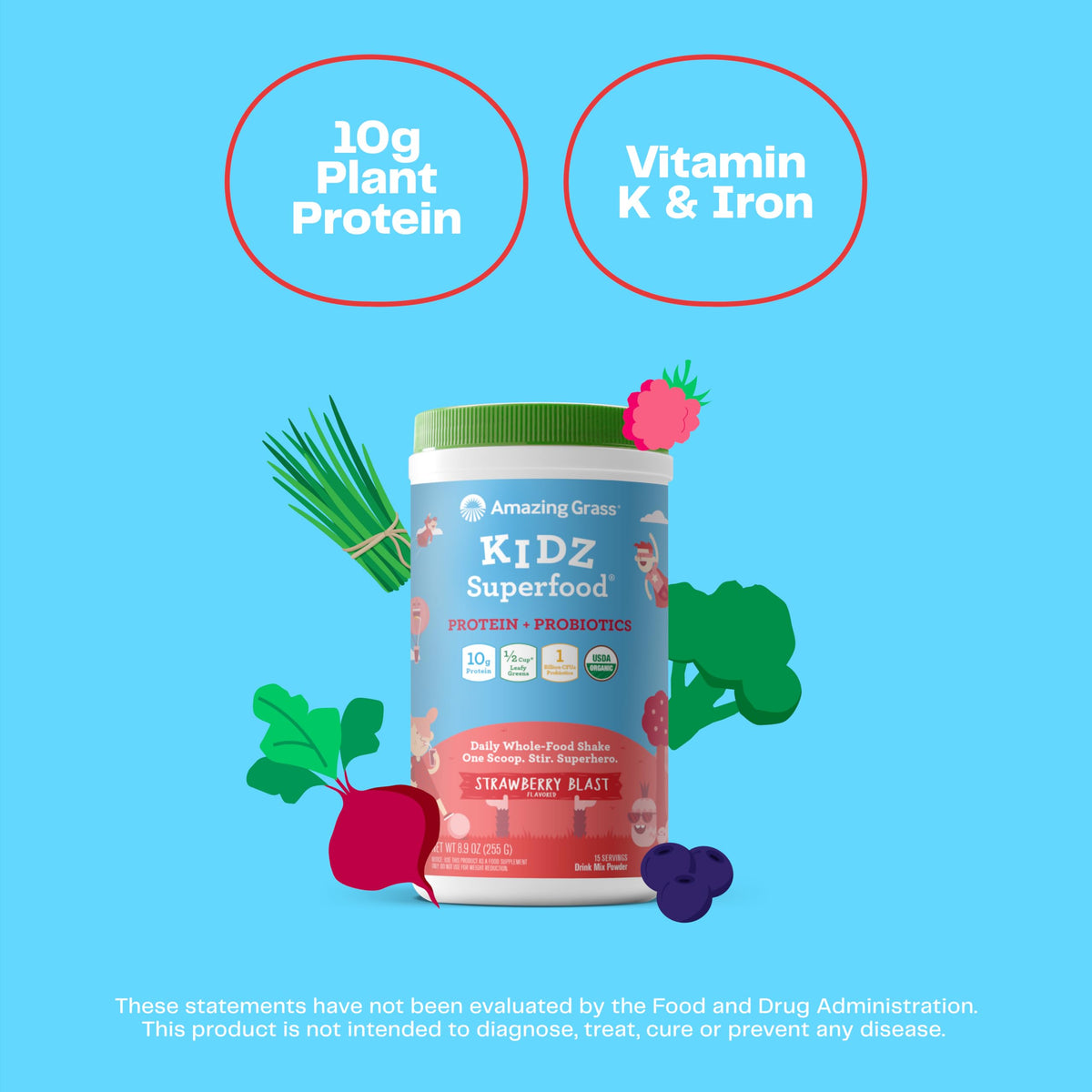 Amazing Grass Kidz Superfood Fraise - cuillère du produit avec poudre