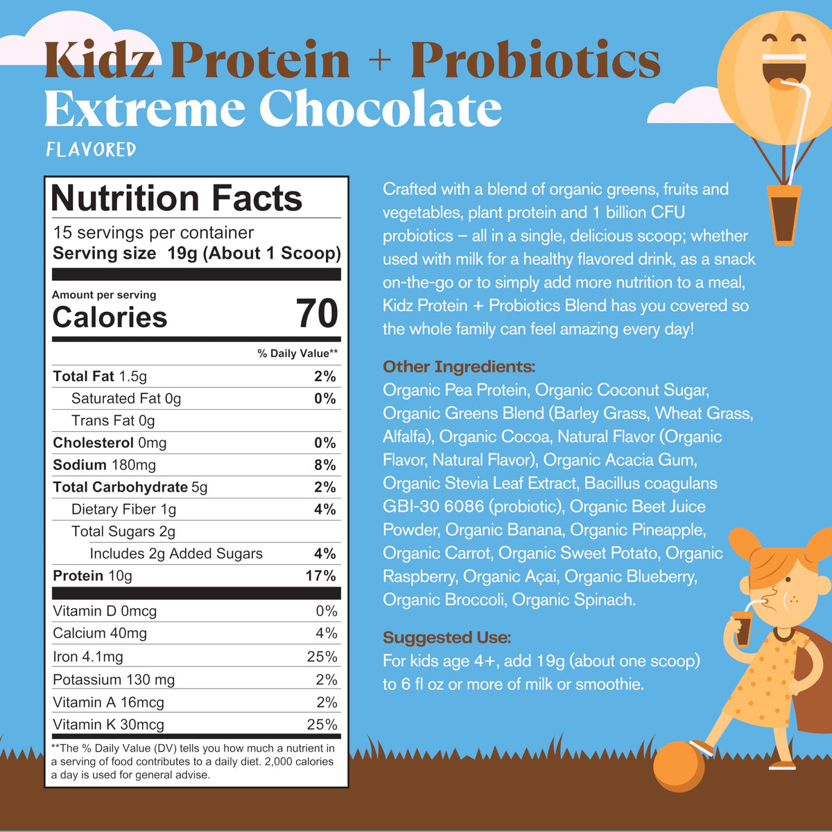 Amazing Grass Kidz Superfood Protéines Végétales Chocolat Extrême vue arrière
