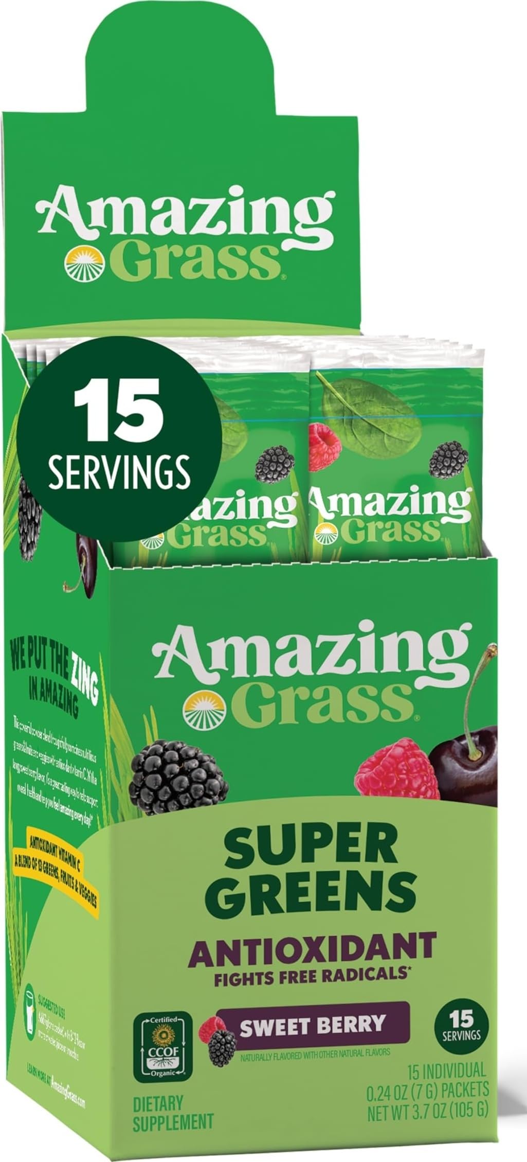 Amazing Grass Super Greens paquet de 15 portions avec fruits et légumes