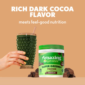 Amazing Grass Super Greens+ Poudre de Protéines Chocolat 299g avec cuillère
