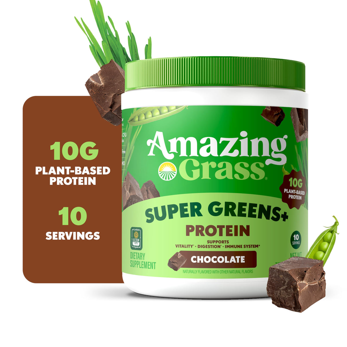 Amazing Grass Super Greens+ Poudre de Protéines Chocolat 299g vue arrière