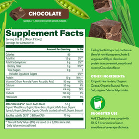 Amazing Grass Super Greens+ Poudre de Protéines Chocolat dans un verre