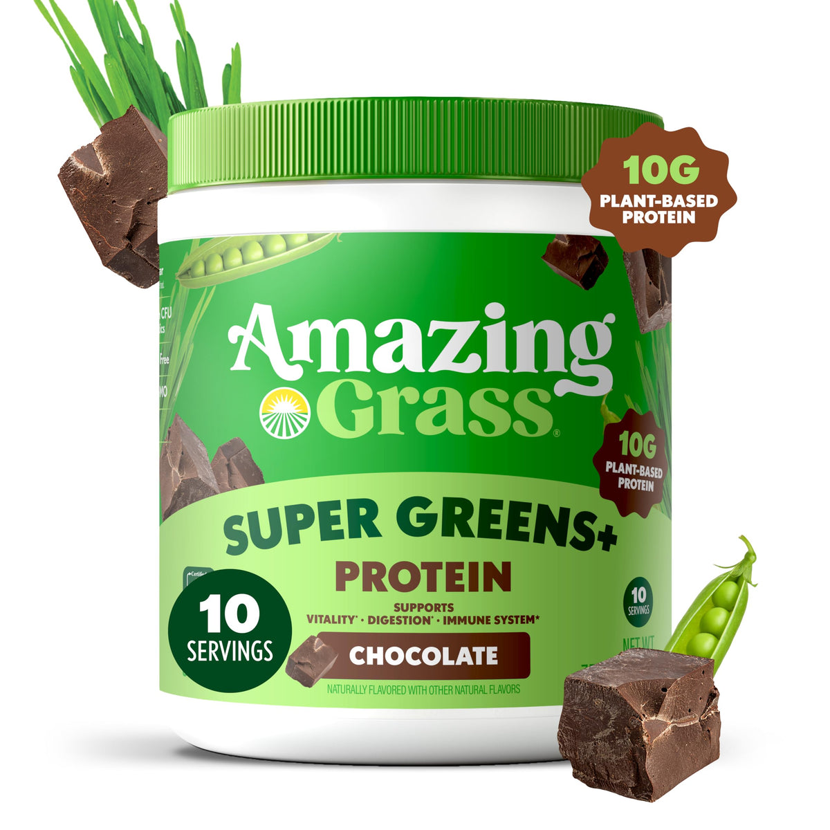 Amazing Grass Super Greens+ Poudre de Protéines Chocolat étiquette et détails