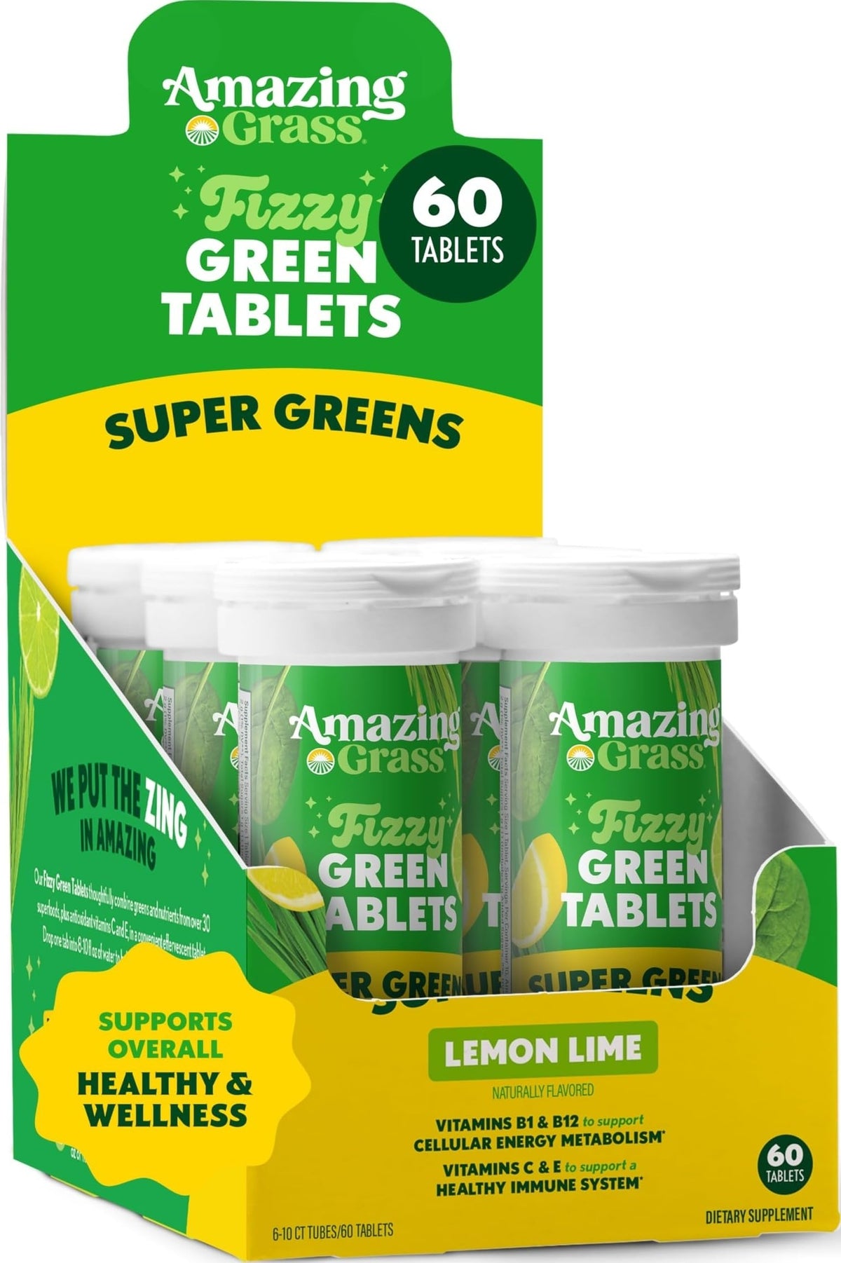 Amazing Grass tablettes superfood effervescentes citron lime, tube de 10 comprimés